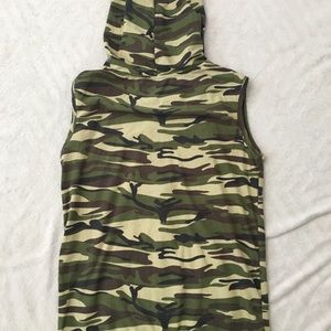 Green sleeveless zip up hoodie.